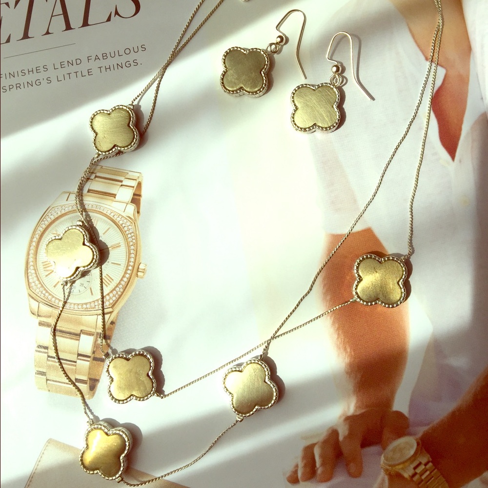 Layered Gold & Silver Clover Necklace Set